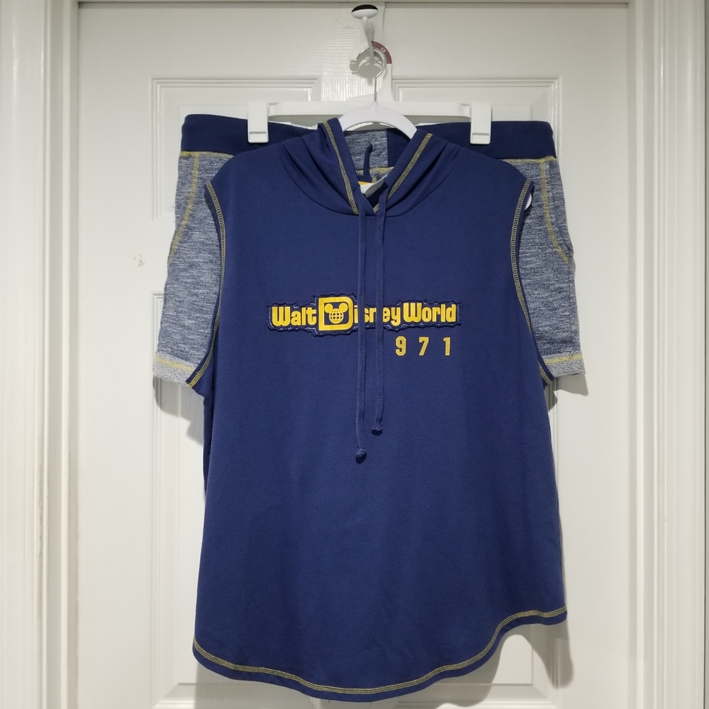 Disney WDW Mickey Navy Blue & Yellow Sleeveless Hooded Top & Shorts Matching Set